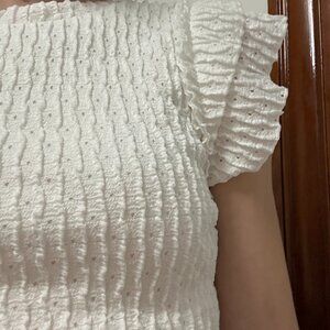 White Textured Ruffle Sleeve Top - Lightweight & Feminie
